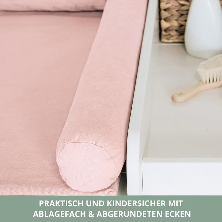 Wickelaufsatz Set für IKEA HEMNES – mit Aufsatz, Wickelauflage & Umrandung aus 100% Baumwolle (Blush