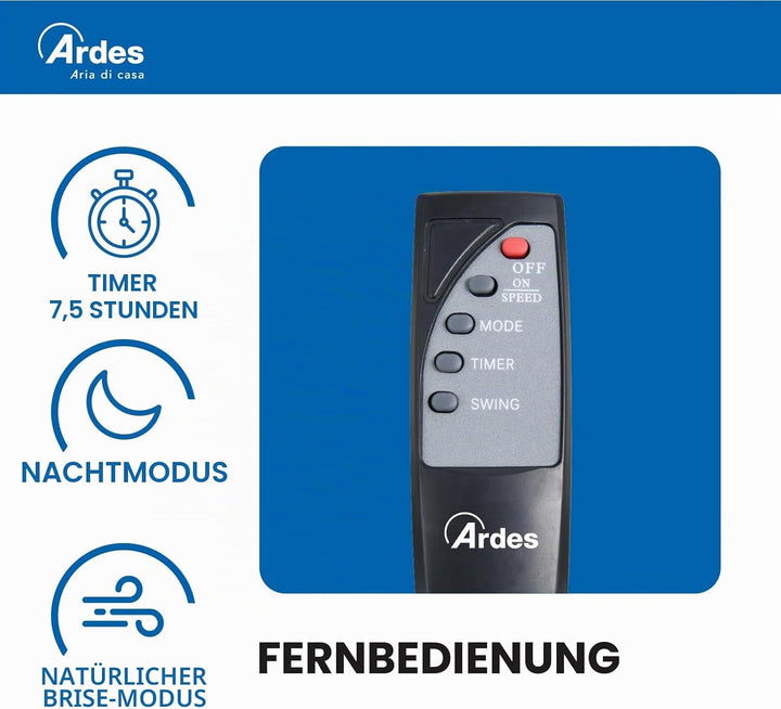 ARDES - AR5W40R Wandventilator mit 3 rotierenden Flügeln (40 cm), Fernbedienung, automatische Oszill