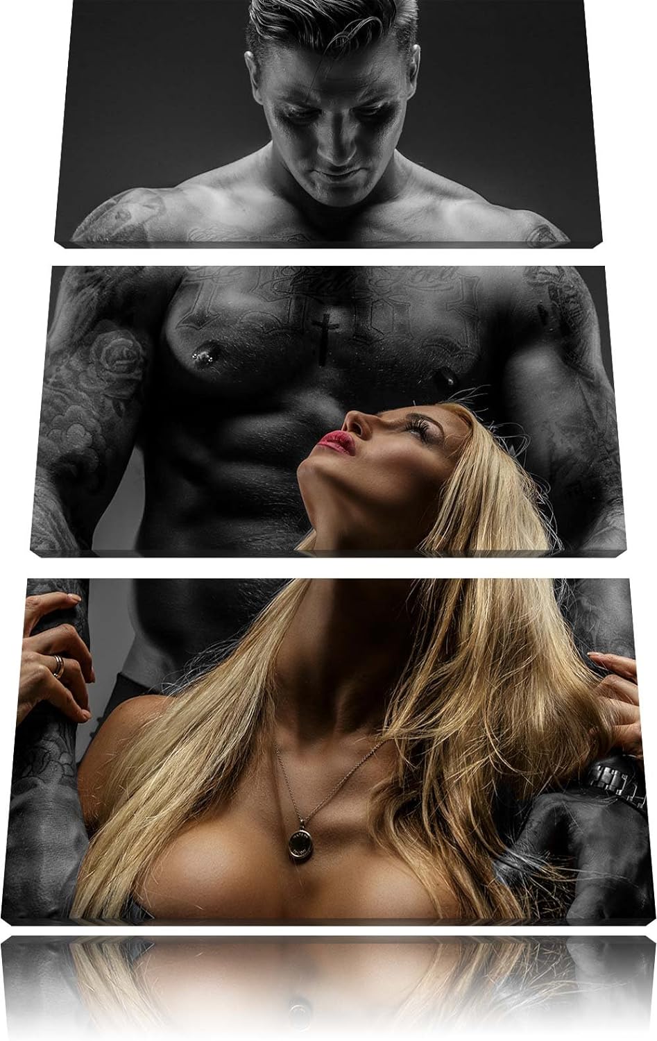 Pixxprint Sexy Frau mit tätowiertem Mann als Leinwandbild/Grösse: 3 Teilig (120x80 cm) cm/Wandbild/K