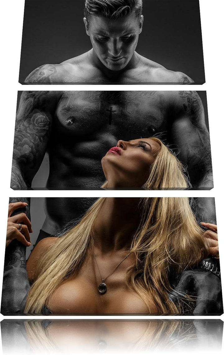 Pixxprint Sexy Frau mit tätowiertem Mann als Leinwandbild/Grösse: 3 Teilig (120x80 cm) cm/Wandbild/K