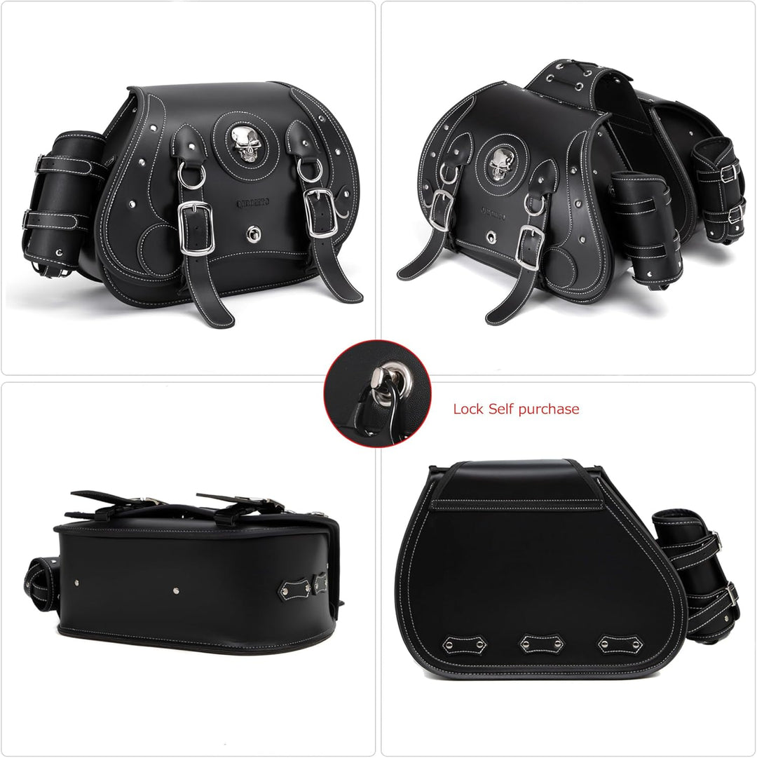 QJBOMTO Hochdichtes Leder-Motorrad-Saddebags,Gepäckträger,Seitentaschen mit Getränkehalter, Harley S