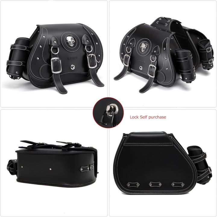 QJBOMTO Hochdichtes Leder-Motorrad-Saddebags,Gepäckträger,Seitentaschen mit Getränkehalter, Harley S