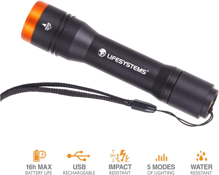 Lifesystems Intensity wiederaufladbare Hand-Taschenlampe, 545 Lumen, wasserfest, verstellbare Linse,