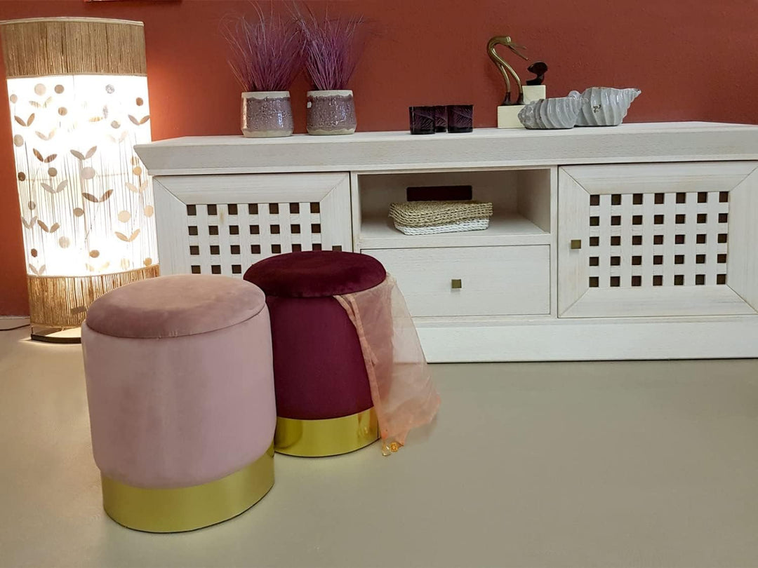 casamia Samthocker mit Stauraum Ø 31 H 38 cm Deko Hocker Samt Verlour Hocker Gold Hocker Schminktisc