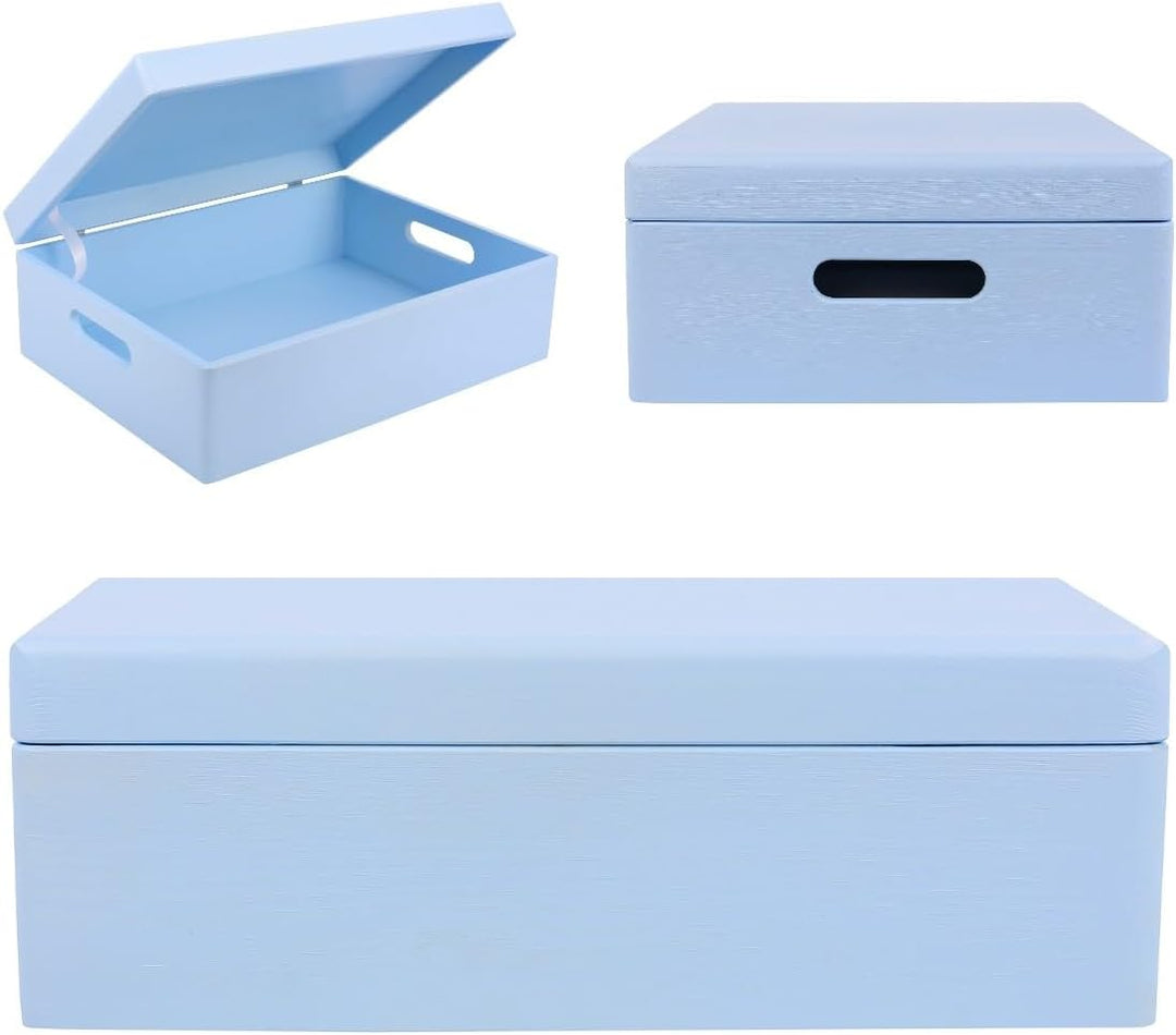 Creative Deco XL Blau Grosse Holzkiste mit Deckel | 40 x 30 x 14 cm (+/- 1 cm) | Erinnerungsbox Baby