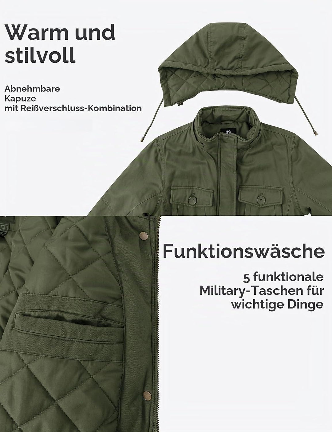 Wantdo Damen Klassische Baumwoll Jacke Warmer Fleece Mantel Winter Outdoor Parka Jacke Mittellanger