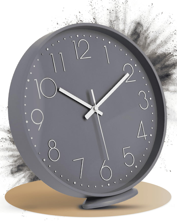 LATENO - Wanduhr Grau - Zum Aufstellen oder Aufhängen - 20 cm - Lautlos - Klassisch und Modern - Qua