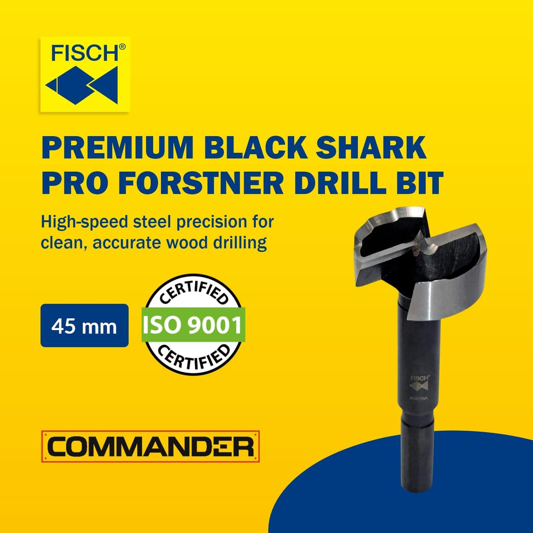 Black Shark Pro Forstnerbohrer Ø 45 mm, Länge 88 mm, Schaft 10 mm mit 3 Flächen