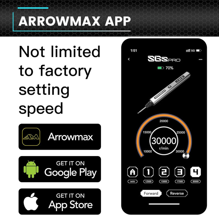 Elektrischer Mini-Gravierstift von ARROWMAX, HollowCup-Motor, 42 Bits mit Aluminiumgehäuse, OLED, ma