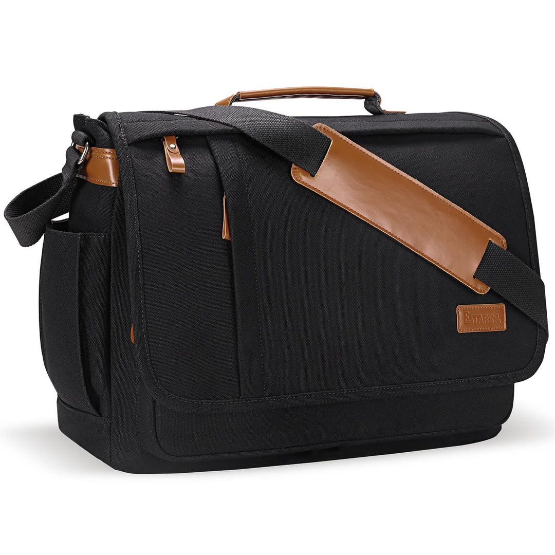 ESTARER Umhängetasche Herren/Gross Laptoptasche 15.6 Zoll für Arbeit Uni aus Canvas SCHWARZ 15-15,6