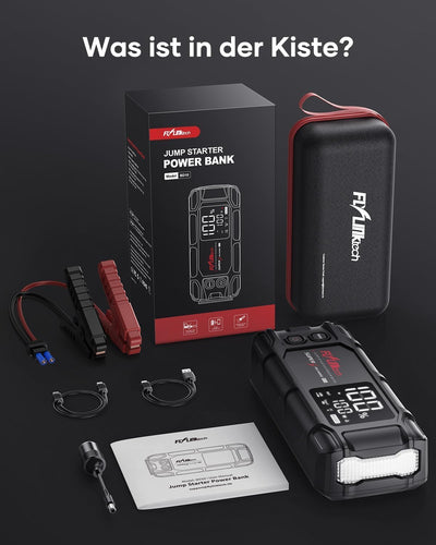 FLYLINKTECH Starthilfe Powerbank, 6000A Spitzstrom 26800mAh Tragbare Auto 12V mit LCD Bildschirm für