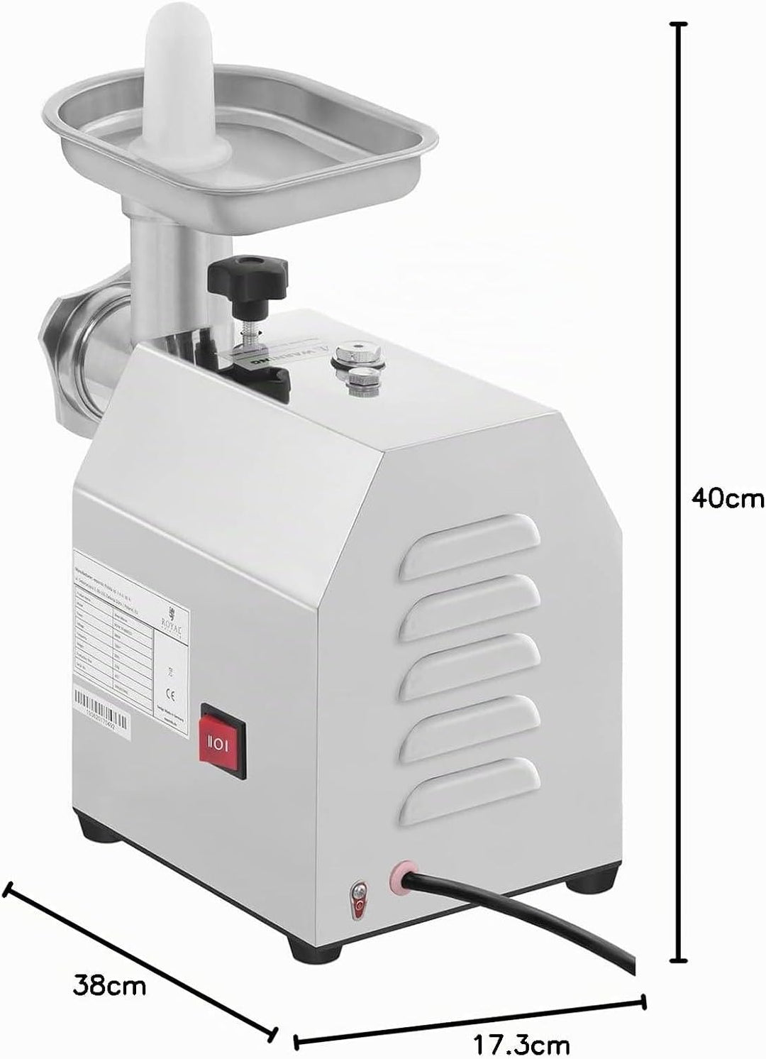 Royal Catering RCFW 70-600ECO Fleischwolf Elektrisch Edelstahl Fleischmaschine (70 kg/h, 600 W, Reve