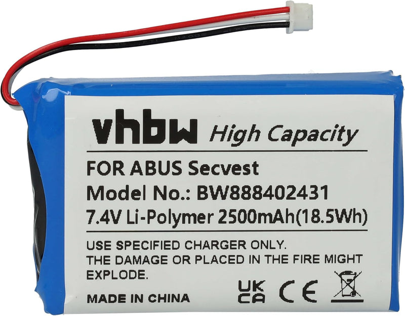 vhbw Akku Ersatz für ABUS FUBT50000 für Alarmanlage, Alarmsystem (2500mAh, 7,4V, Li-Polymer)