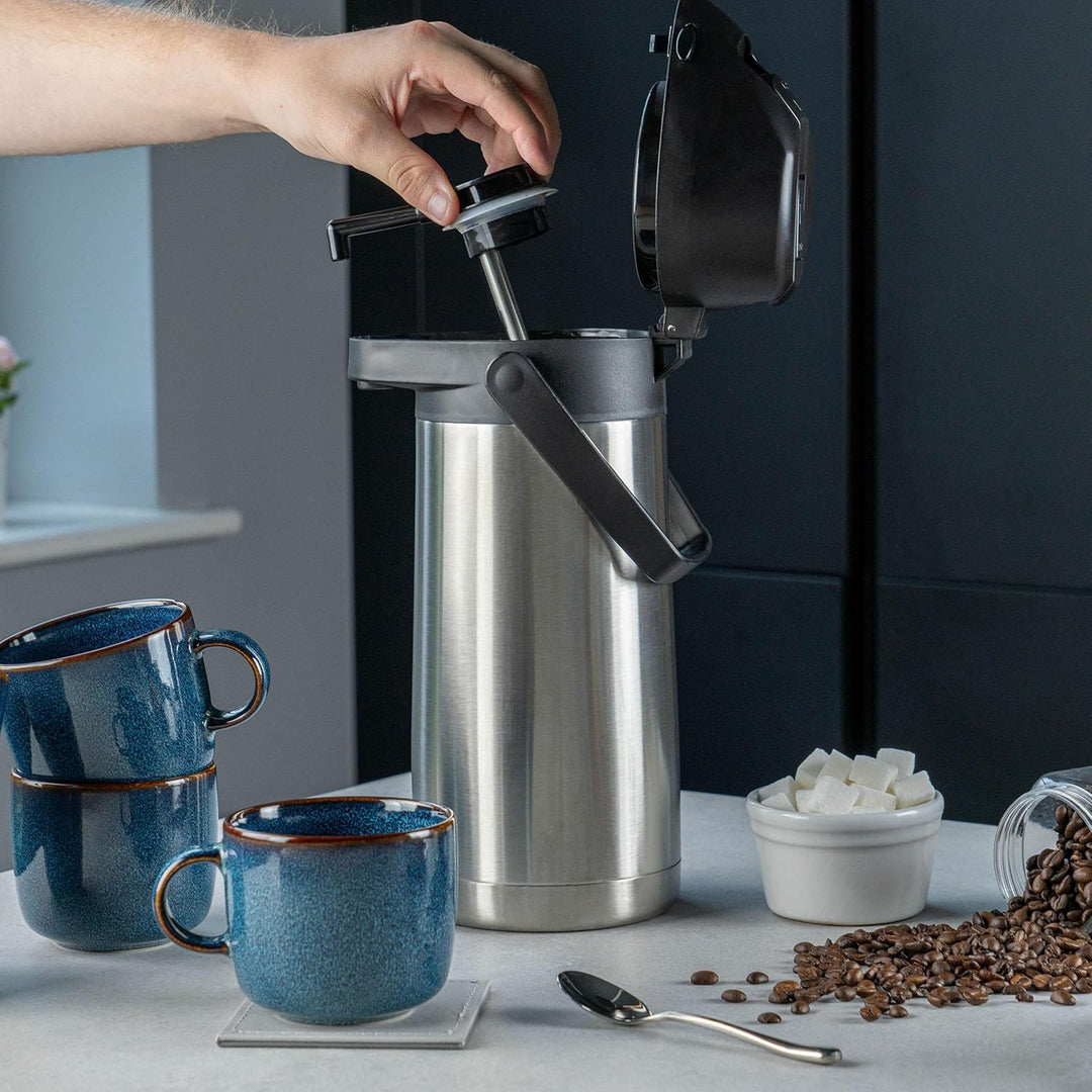 Pioneer Airpot Isolier-Pumpkanne, 4 Liters, Edelstahl-Getränkespender, Doppelwandig mit Griff, Bis z