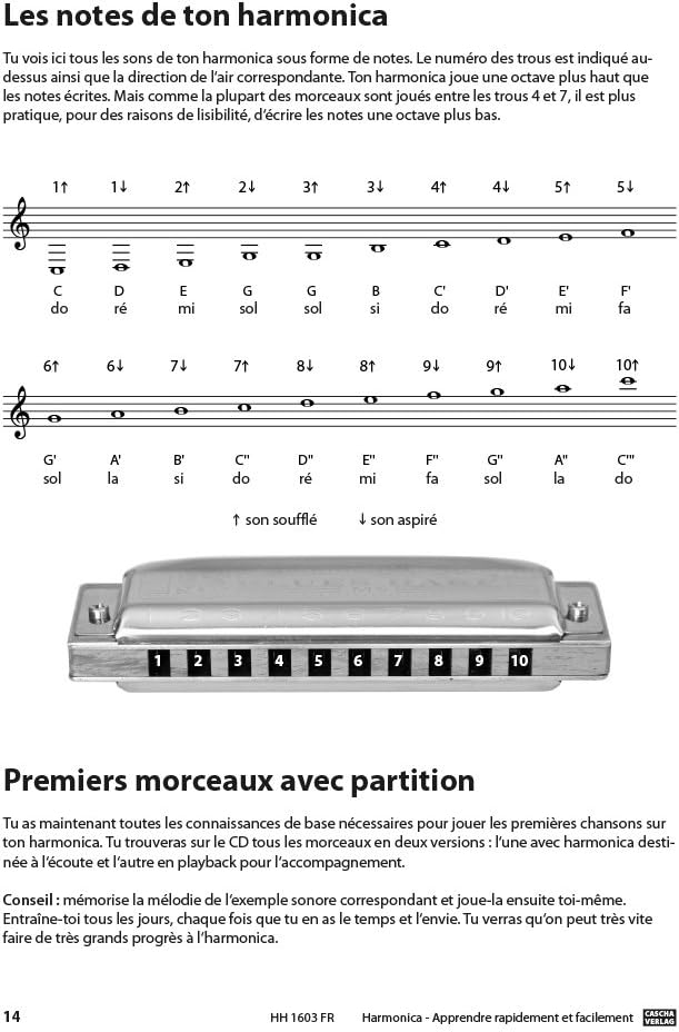 CASCHA Mundharmonika Lern-Set inklusive hochwertiger Harmonika in C-Dur diatonisch, Französischer Ei