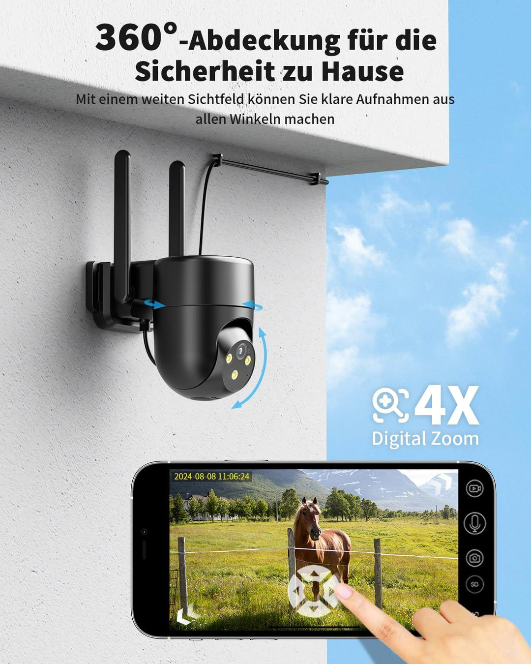 24/7 Aufzeichnung 4G LTE Überwachungskamera Aussen mit SIM Karte, Outdoor Kamera Überwachung Ohne WL