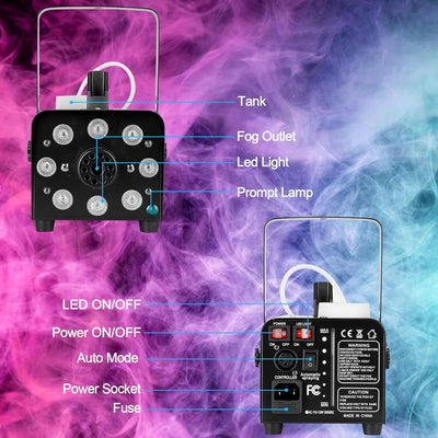 Nebelmaschine, AGPtEK Rauchmaschine mit 13 farbigen LED Lichtern und RGB Effekt, 500W und 2000CFM mi