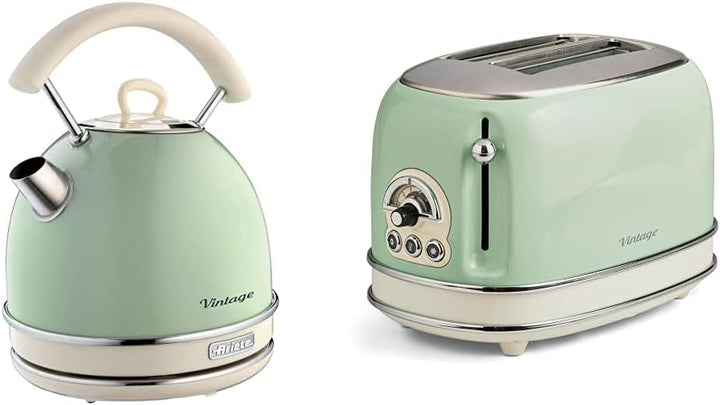 Ariete 2877 Vintage Wasserkocher, 2000 Watt, 1,7 Liter, beige/grün, Rostfreier Stahl, 1.7 liters & 1