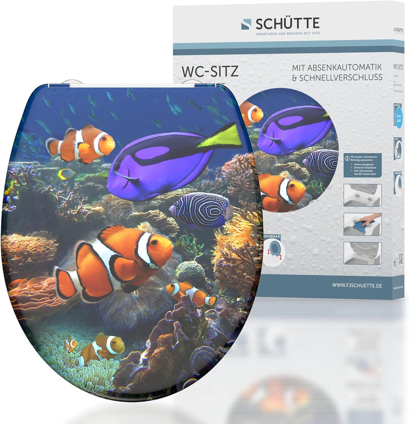 SCHÜTTE WC-Sitz Duroplast SEA LIFE, Toilettensitz mit Absenkautomatik und Schnellverschluss für die