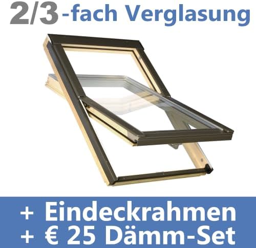 Dachfenster Set für FAKRO | Holzdachfenster 114 x 140 cm | Schwingfenster 2-fach Verglasung, energie