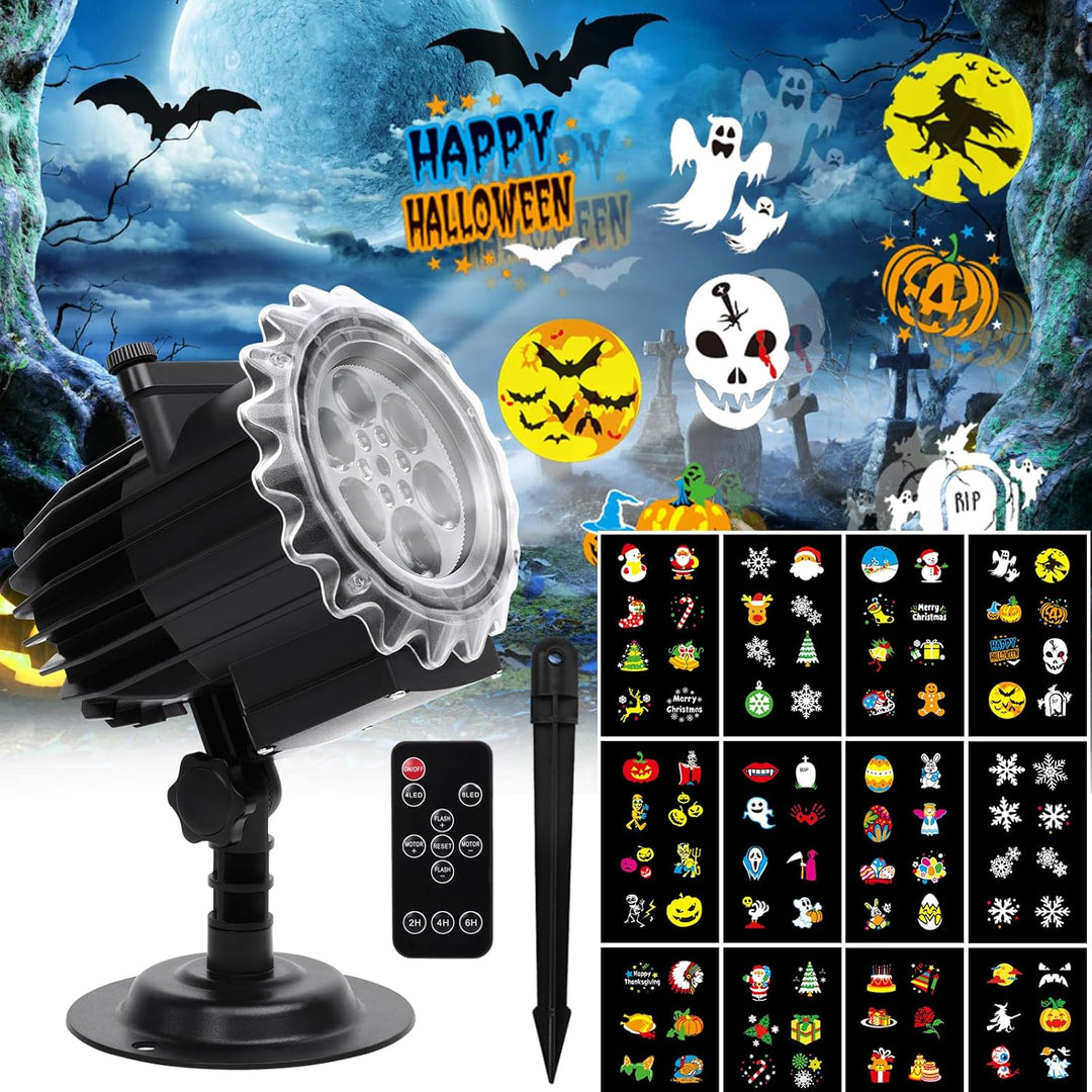 Qxmcov Halloween Projektor, LED Projektor Weihnachten Aussen Halloween Projektor Outdoor Schneeflock