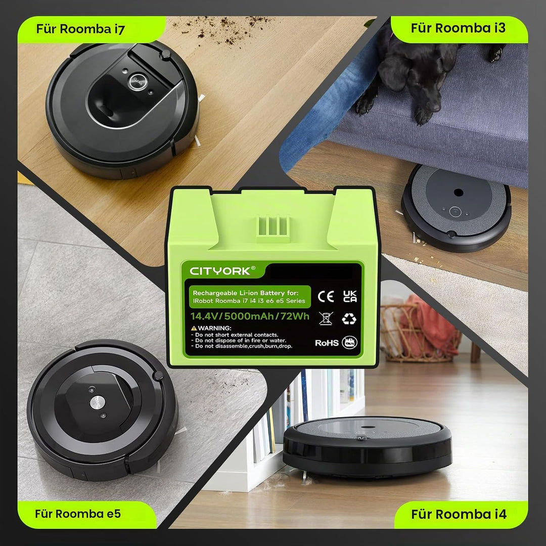 CITYORK 14,4V 5000mAh Lithium-Ionen Batterie für iRobot Roomba j7 und i7 Serie J7/J7+ i7/i7+ 7550,J7