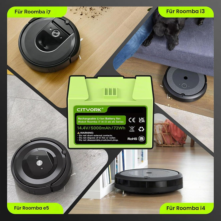 CITYORK 14,4V 5000mAh Lithium-Ionen Batterie für iRobot Roomba j7 und i7 Serie J7/J7+ i7/i7+ 7550,J7