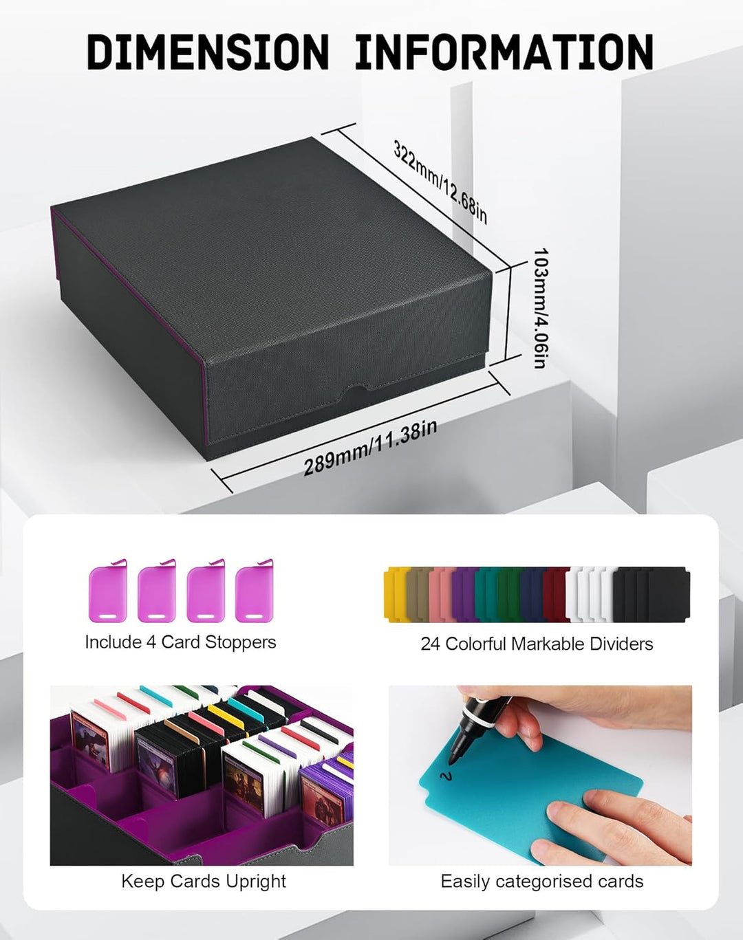 ZLCA Trading Card Storage Box, Commander Card Deck Case Holds 2400+ Cards, MTG Deck Box mit 4 Stopfe
