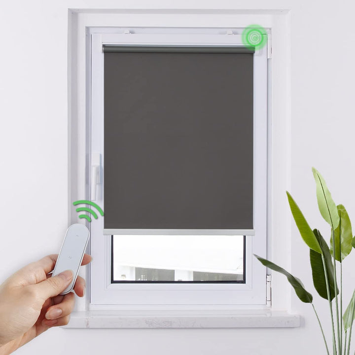 HOMEDEMO M100 Elektrische Rollos Verdunkelungsrollo mit Motor & Fernbedienung, Dunkelgrau 45x100cm,