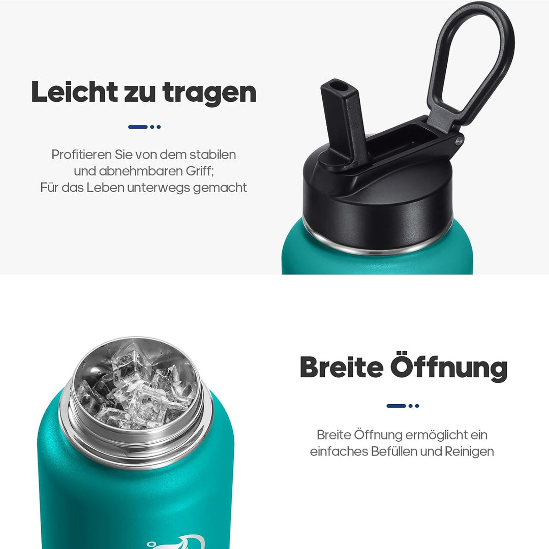 HydroPal Edelstahl Trinkflasche - 750ml, 1L, 1,2L, BPA-Frei, Kohlensäure geeignet, Isolierte Thermos