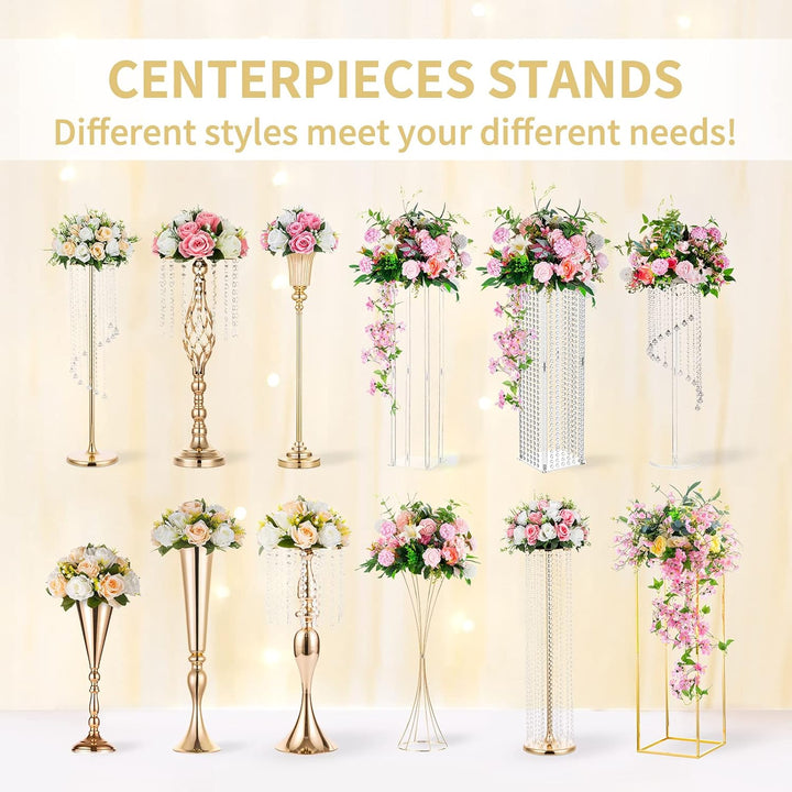 Nuptio 2 Stück Hochzeit Mittelstücke Goldvasen 60cm Hoch Blumenständer Metall Bodenvase Säule Geomet