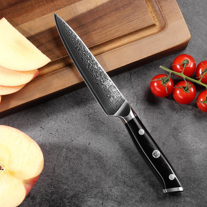 KEEMAKE Damastmesser Allzweckmesser scharfe 12,7 cm Klinge aus 67 Lagen Damaststahl, Profi Küchenmes