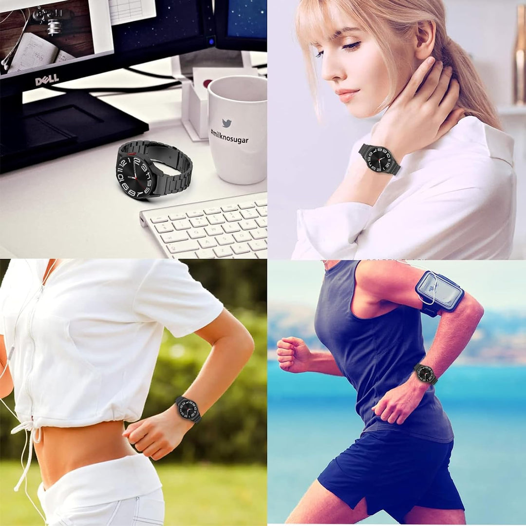 Miimall Kompatibel mit Samsung Galaxy Watch 6/5/4 Armband 40mm 44mm, Titanstahl Metall Doppelte Falt