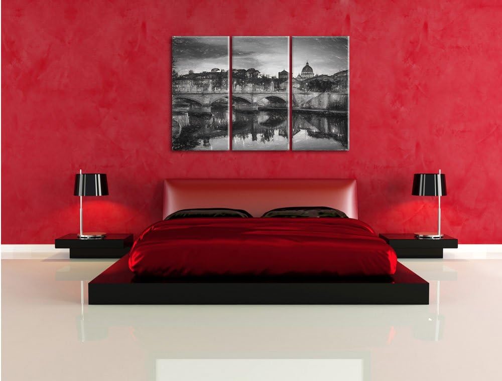 Pixxprint Rom an der Tiber in Richtung Kathedrale St. Peter Kunst Kohle Effekt 3-Teiler Leinwandbild