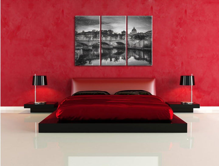 Pixxprint Rom an der Tiber in Richtung Kathedrale St. Peter Kunst Kohle Effekt 3-Teiler Leinwandbild