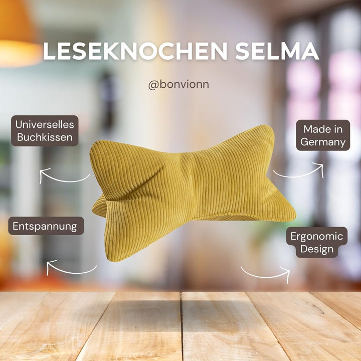 Leseknochen Selma Cord Look ergonomische Form für Nacken- oder Lendenstütze Flexible Stütze für Büch