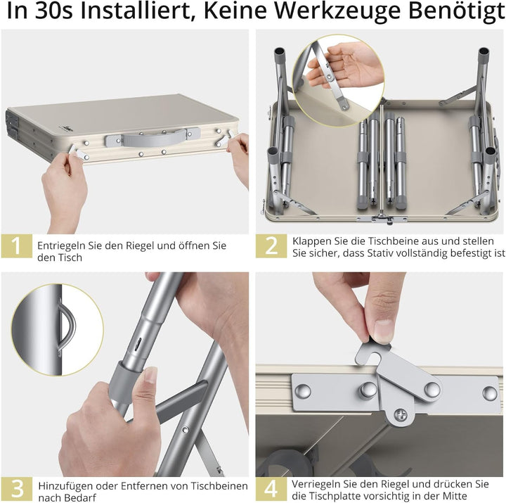 Anbte Campingtisch Klappbar 58x40cm Aluminium-Rahmen & Kunststoff-Tischplatte mit 3 Höhen Verstellba