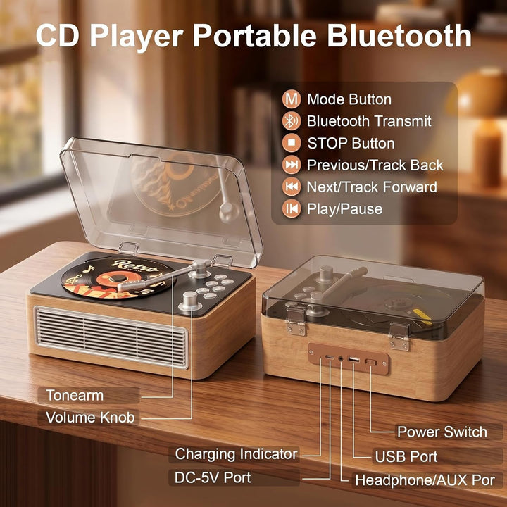 Gueray Tragbarer CD Player Bluetooth CD-Player mit Lautsprecher & Radio & Fernbedienung Unterstützt