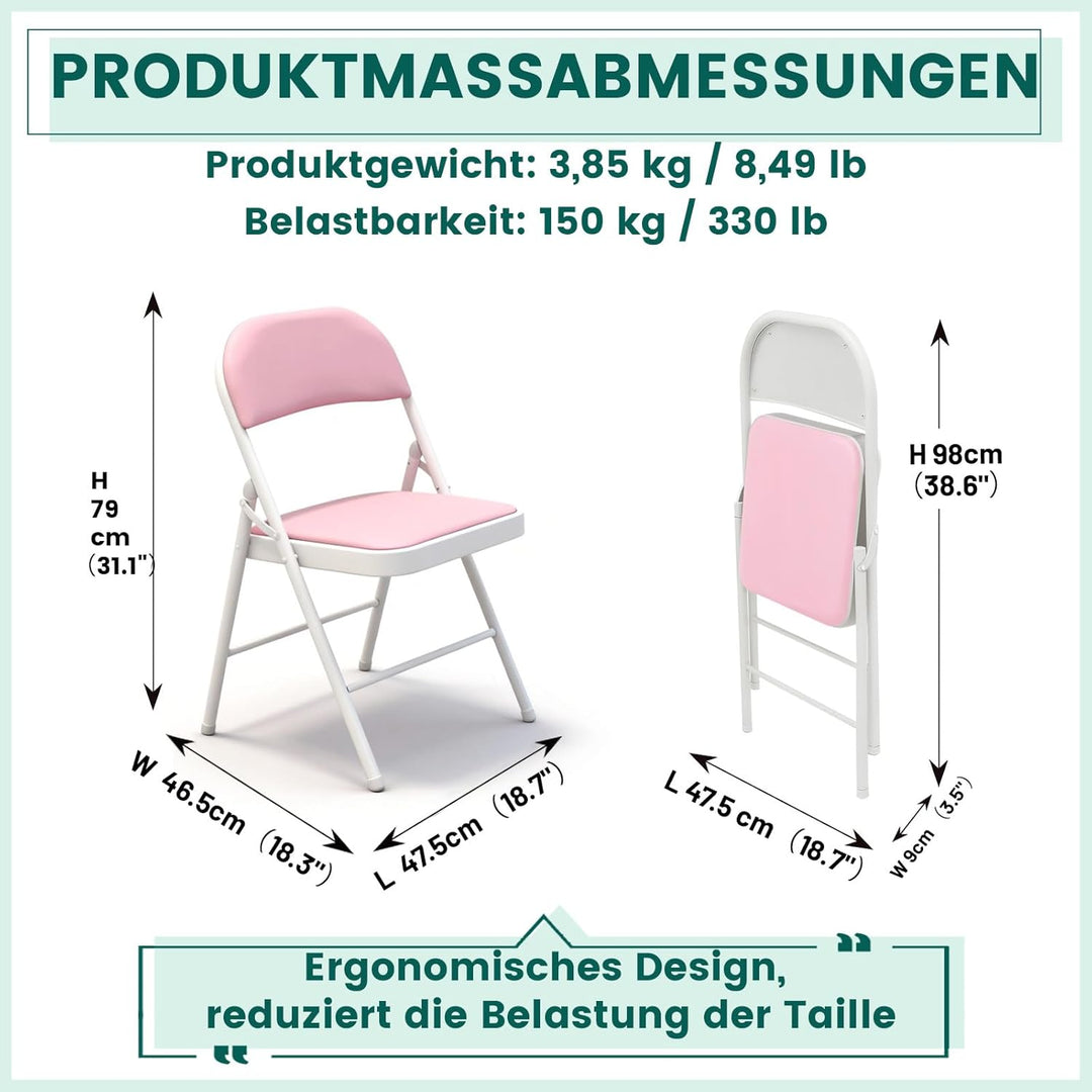 Klappstuhl mit PU-Leder & Polsterung, Stabiler Metallrahmen, Leicht & Platzsparend, für Büro, Zuhaus