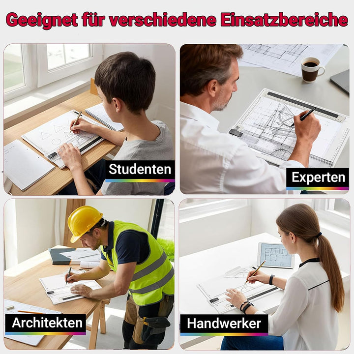 A4 Zeichenbrett, Multifunktional Geo-Board Zeichenplatte Din A4 professionell Zeichentisch mit L‑Win