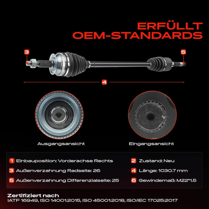 Frankberg Antriebswelle Automatikgetriebe Vorne Rechts Kompatibel mit Voyager IV RG RS 2.8L 3.3L 3.8
