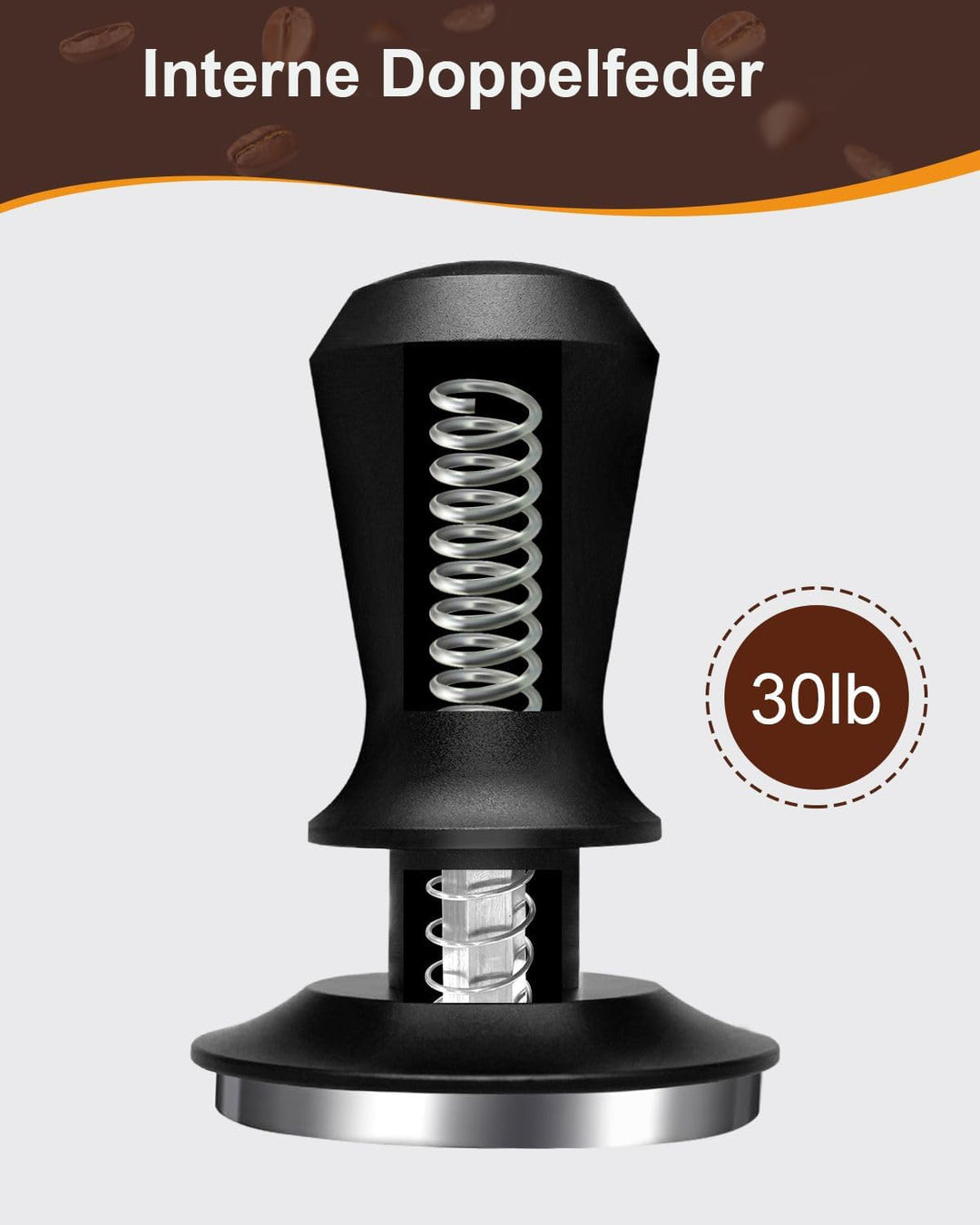 KOFIKOFI 58mm Kaffee Tamper mit Doppelfeder 30lbs Anpressdruck Kaffeemehlpresser Base Ripple Kaffee