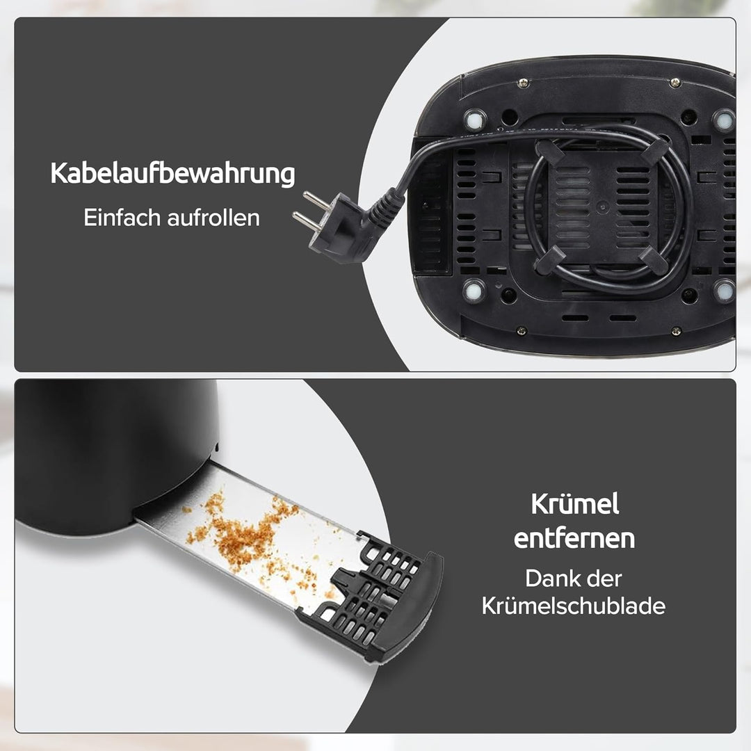 Toaster Olvy 900W – 7 Bräunungsstufen, LCD-Display mit Timer, Extra breite Schlitze, Auftau- und Auf