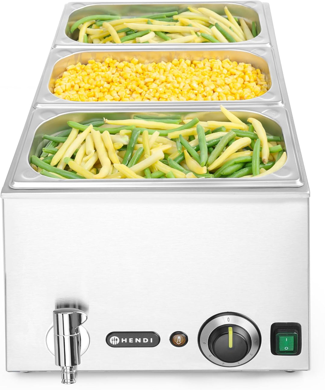 HENDI Bain-Marie, Kitchen Line, mit Ablasshahn, Speisenwärmer, Buffetwärmer, Dauertemperatur stufenl