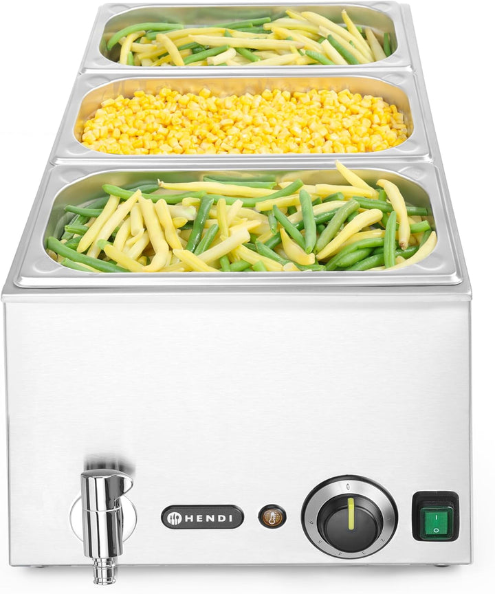 HENDI Bain-Marie, Kitchen Line, mit Ablasshahn, Speisenwärmer, Buffetwärmer, Dauertemperatur stufenl