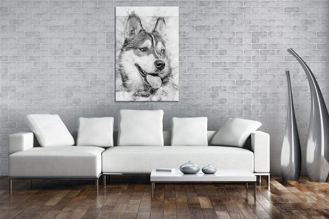 deyoli friedlicher Hund Effekt: Schwarz&Weiss Format: 80x60 als Leinwandbild, Motiv fertig gerahmt a