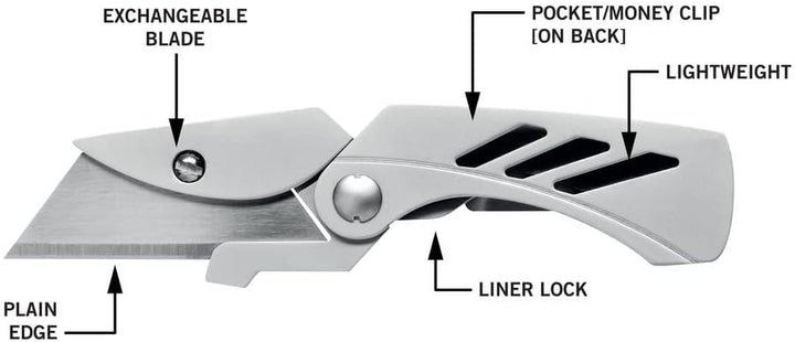Gerber Cuttermesser, EAB Utility Lite, Klappbar, Klingenlänge: 3,8 cm, Edelstahl, Silber, 31-003036