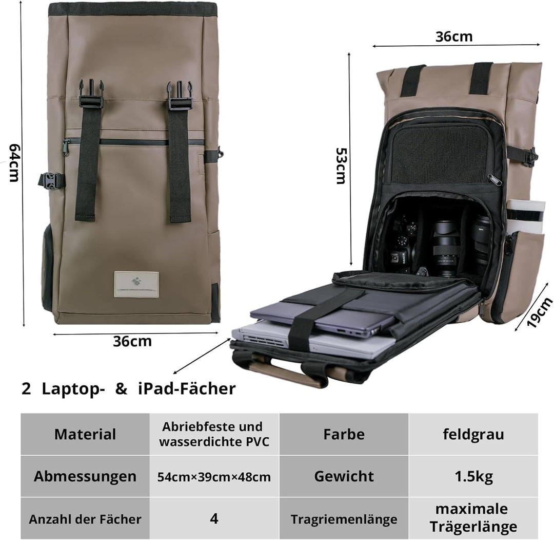 Kamerarucksack wasserdicht mit Trinksystem | Modularer Fotorucksack für Stativ | Schneller Kamera-Zu