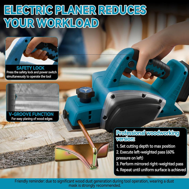 Kabelloser Elektrohobel für Makita 18 V, 15000 U/min Bürstenloser elektrischer Handhobel mit 82 mm B