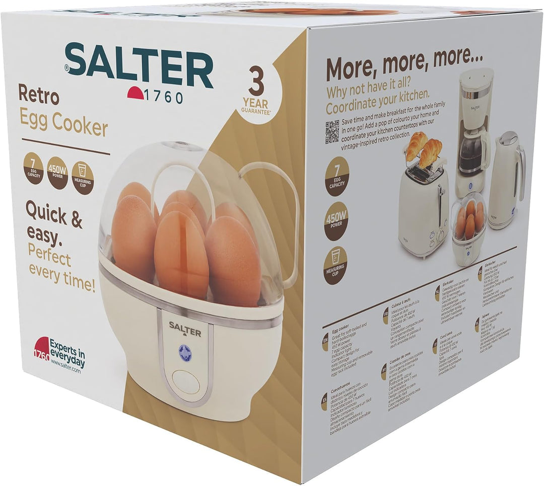 Salter Retro Cream Eierkocher - Weich-, Mittel- & Hartgekocht, Kapazität für 7 Eier, Kontrollleuchte